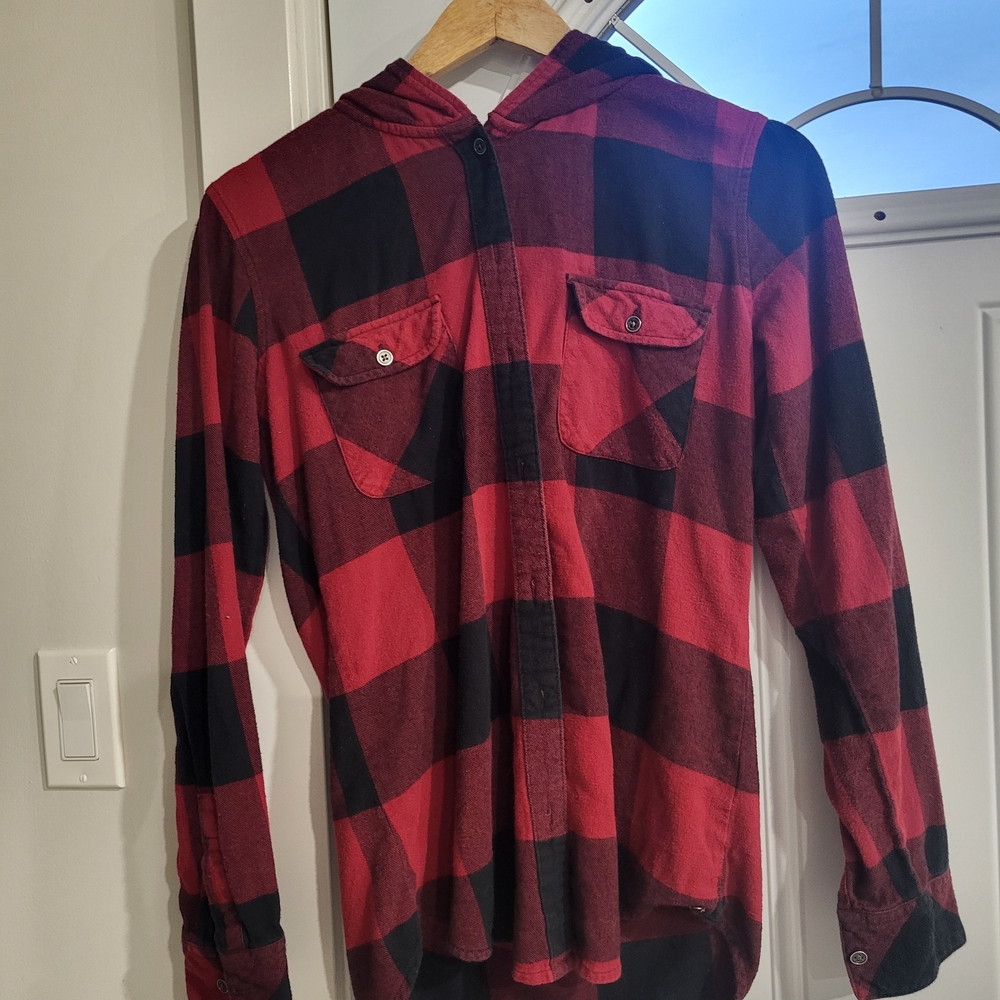 Women's Red and Black Plaid Button Down Shirt